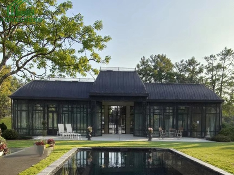 Elegant Glass Conservatory With Swimming Pool